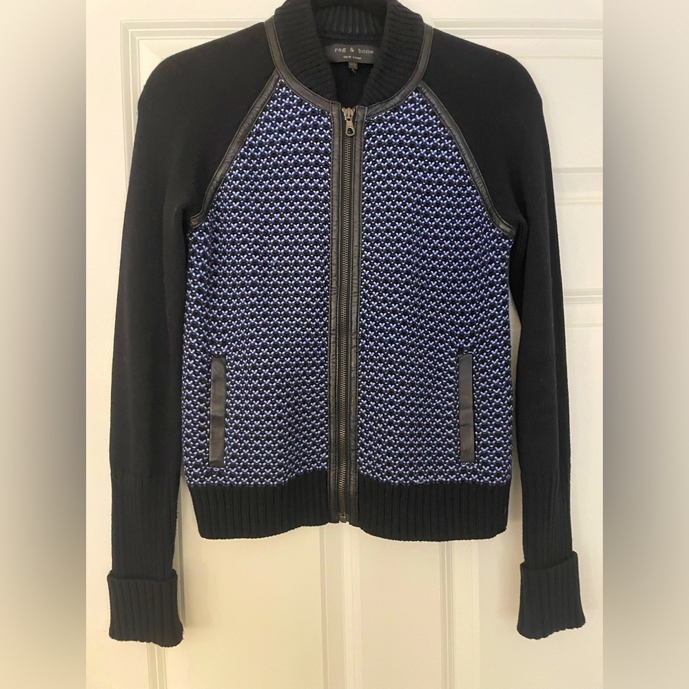 Rag & Bone cotton with lamb skin trim zip up cardigan